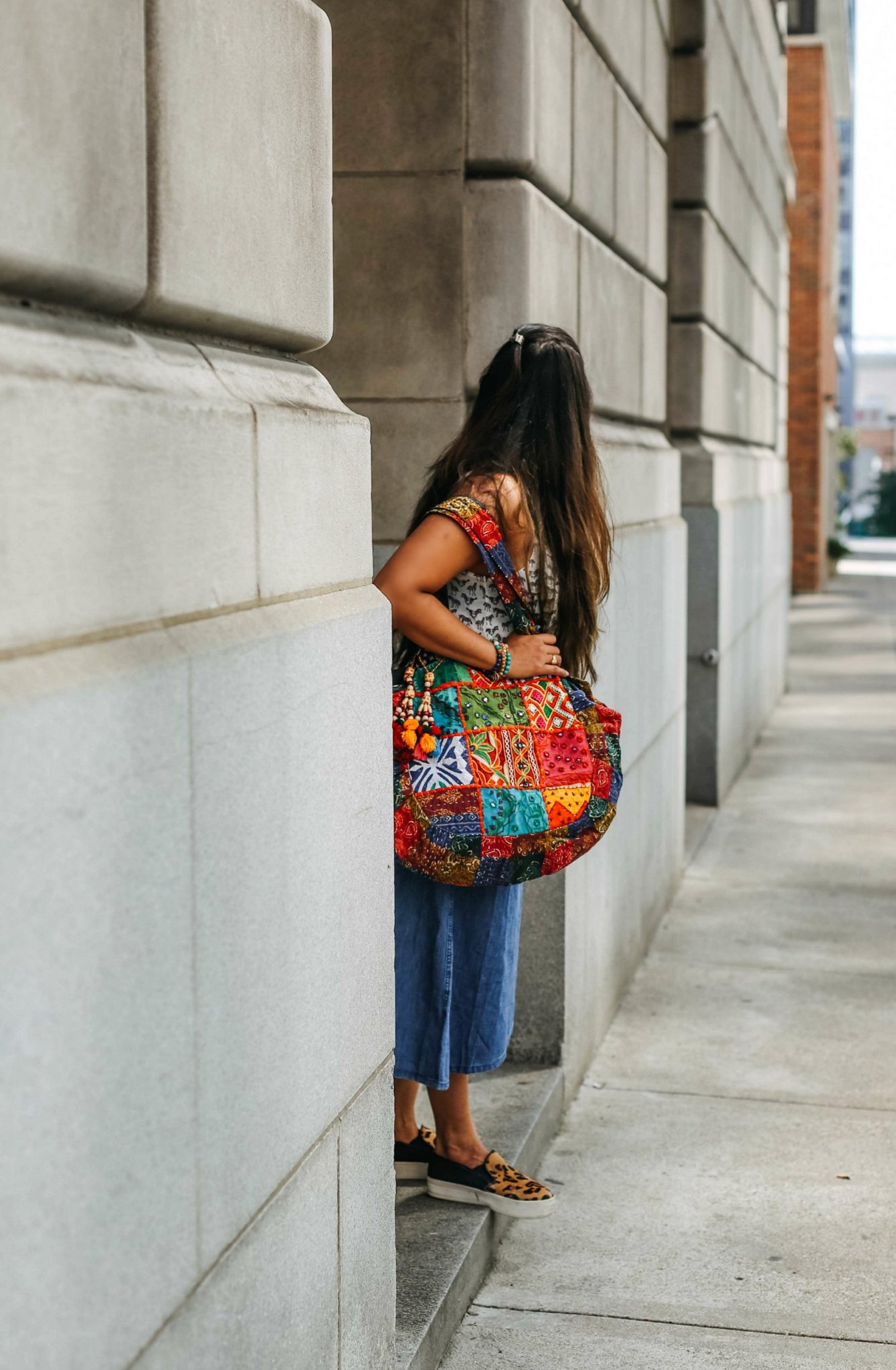 wearing tribe azure handmade Patchwork Embroidered Purse