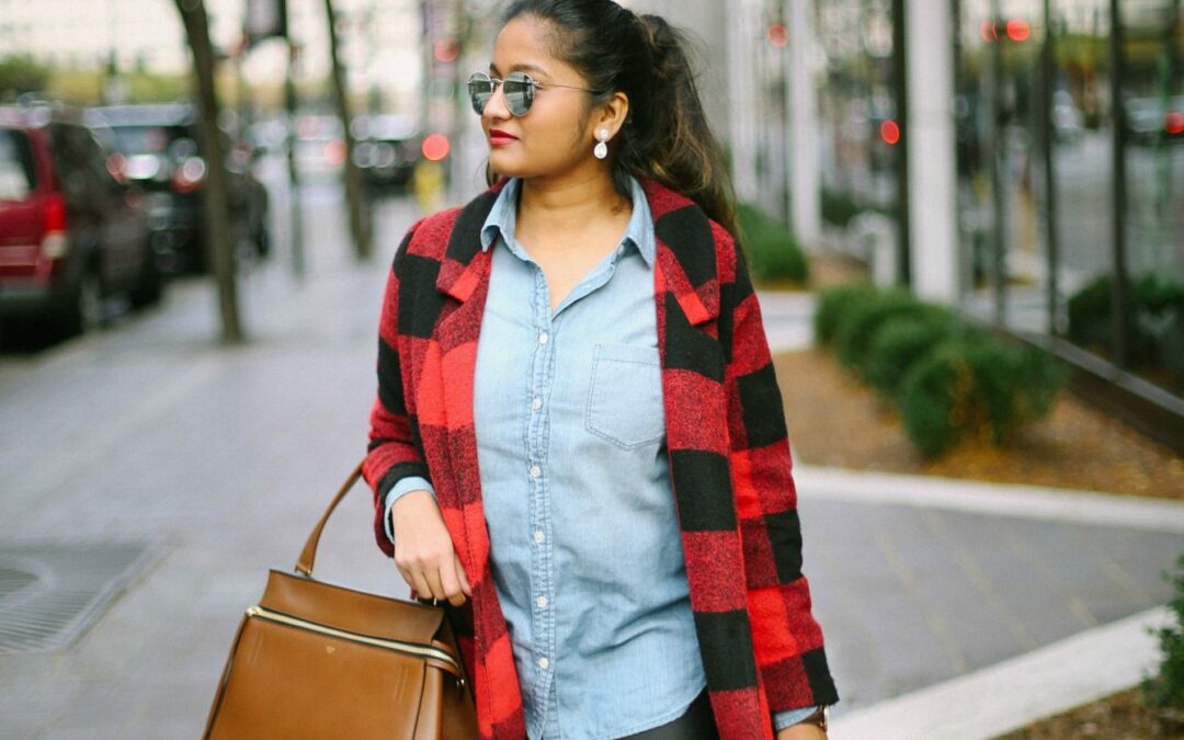 Leather Legging And Buffalo Plaid Coat Outfit