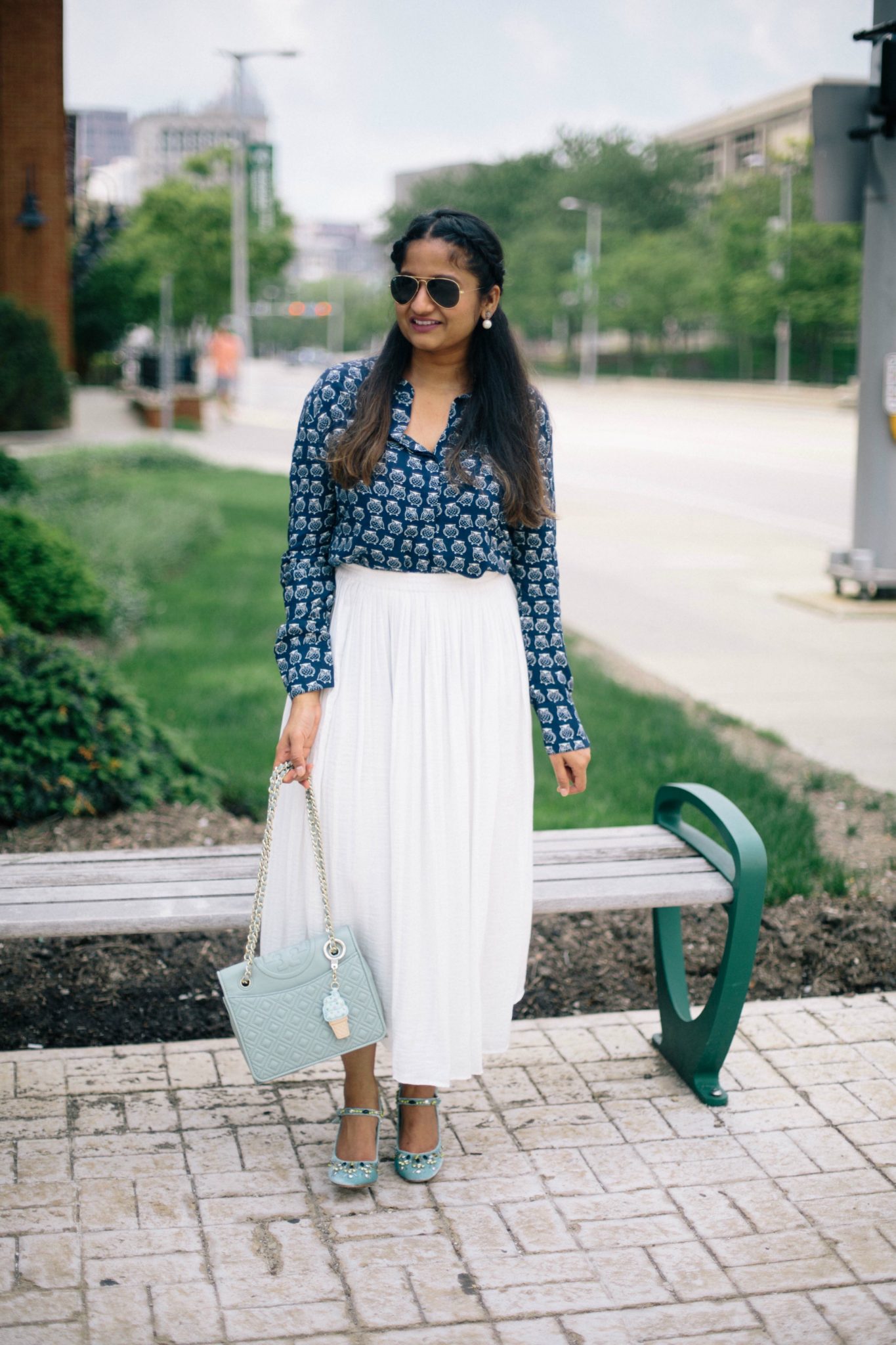 white-pleated-skirt-owl-blouse