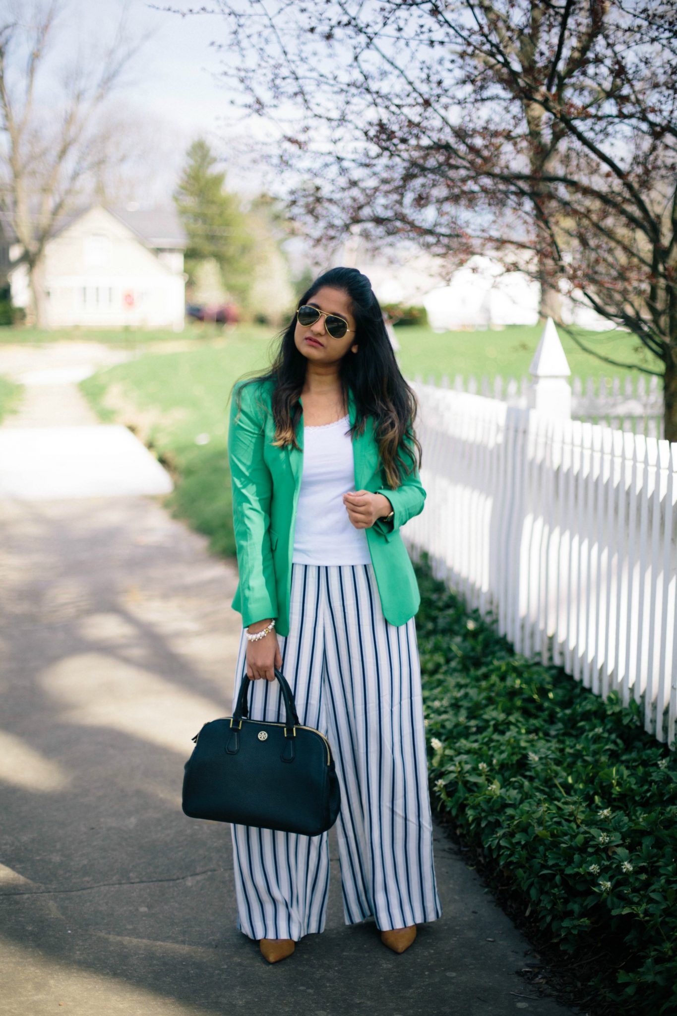 banana-republic-green-one-button-jacket - Spring to Summer Instagram Outfits featured by popular Ohio modest fashion blogger, Dreaming Loud