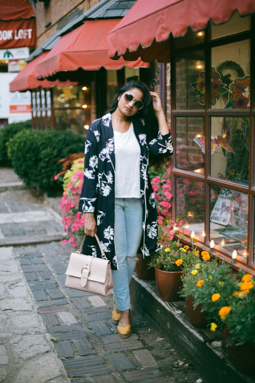 Treasure-and-Bond-High-Waist-Ankle-Skinny-Jeans - 3 Ways To Wear a Floral Kimono featured by popular Ohio modest fashion blogger, Dreaming Loud