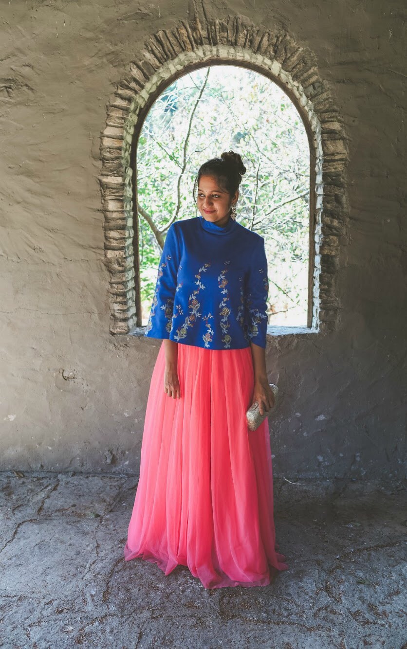 Lifestyle Blogger Surekha of Dreaming Loud sharing Diwali Indian fusion outfit with tulle skirt1| Diwali outfit with an ASOS pink tulle maxi skirt styled by popular Ohio modest fashion blogger, Dreaming Loud