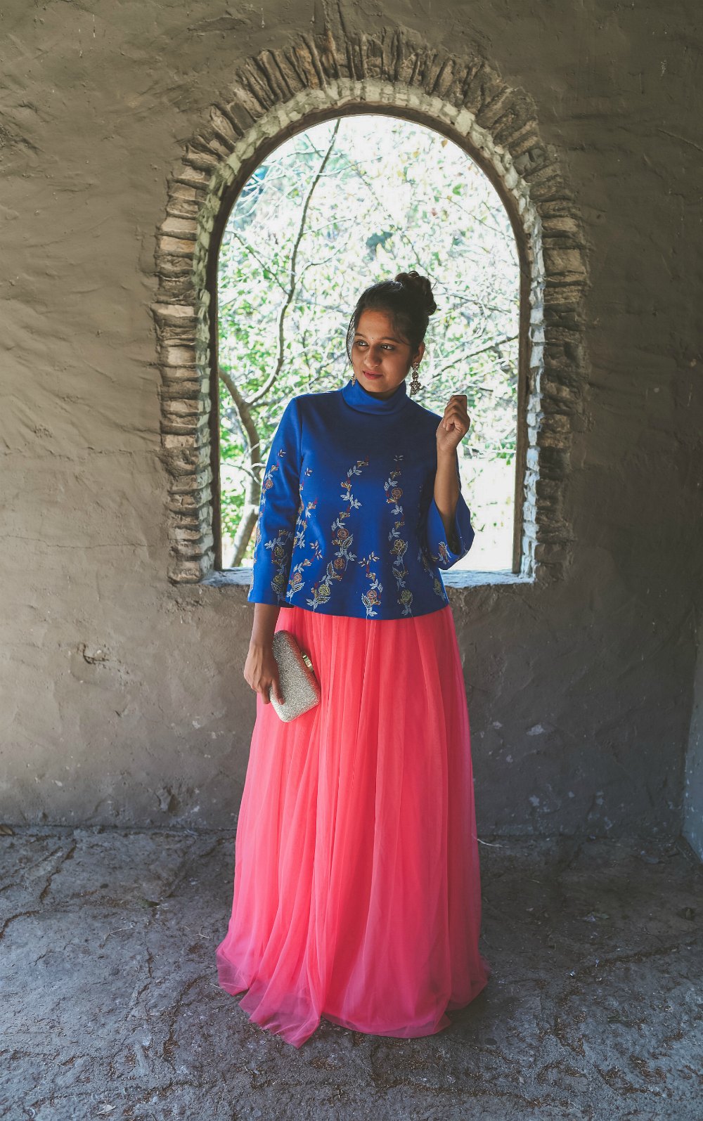 Lifestyle Blogger Surekha of Dreaming Loud sharing Diwali Indian fusion outfit with tulle skirt2| Diwali outfit with an ASOS pink tulle maxi skirt styled by popular Ohio modest fashion blogger, Dreaming Loud