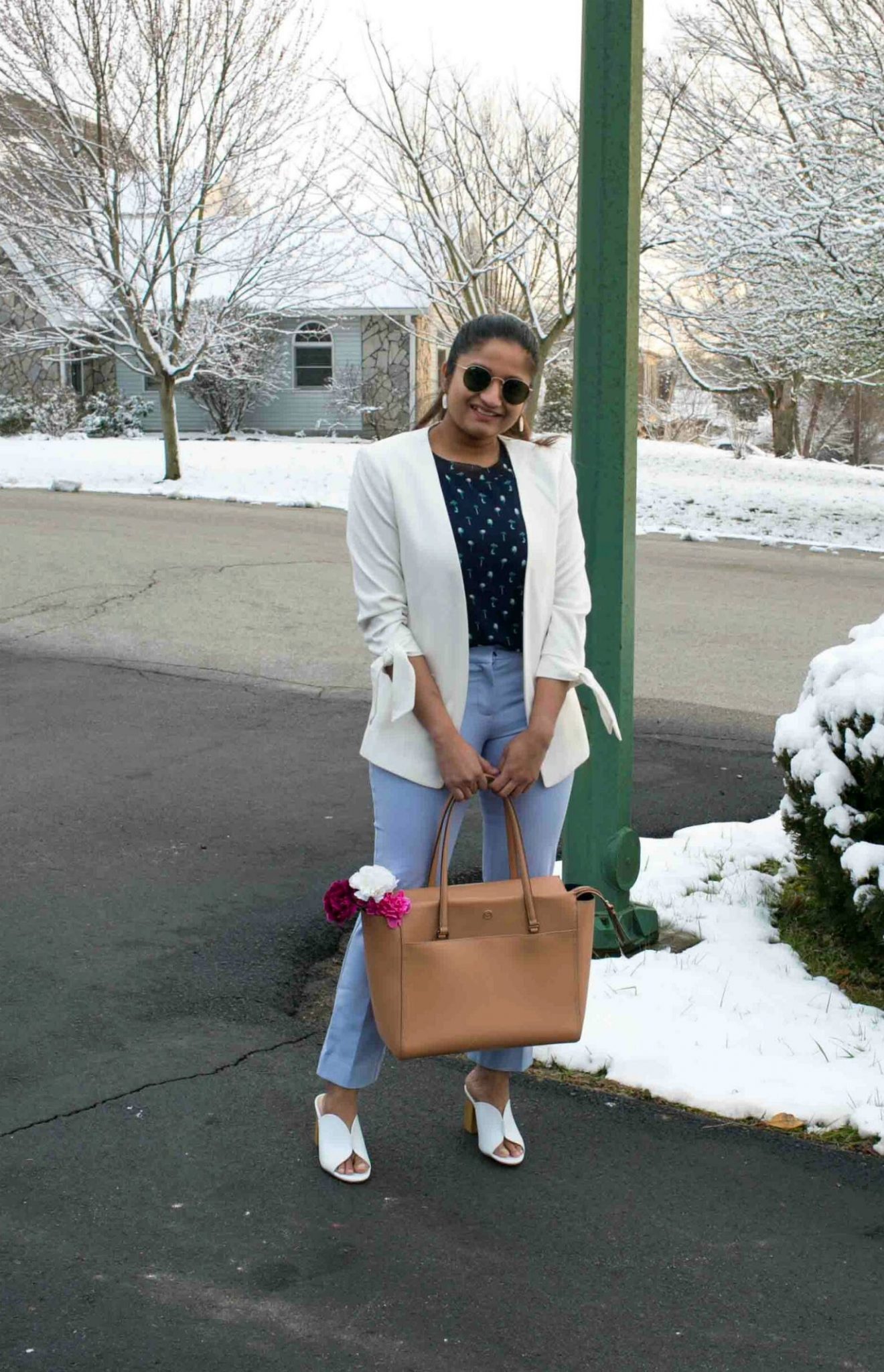 Lifestyle Blog Dreaming Loud Sharing how to wear Ann Taylor lilac pants to work| Tanger Outlet Spring Work Outfits Haul featured by popular Ohio modest fashion blogger, Dreaming Loud