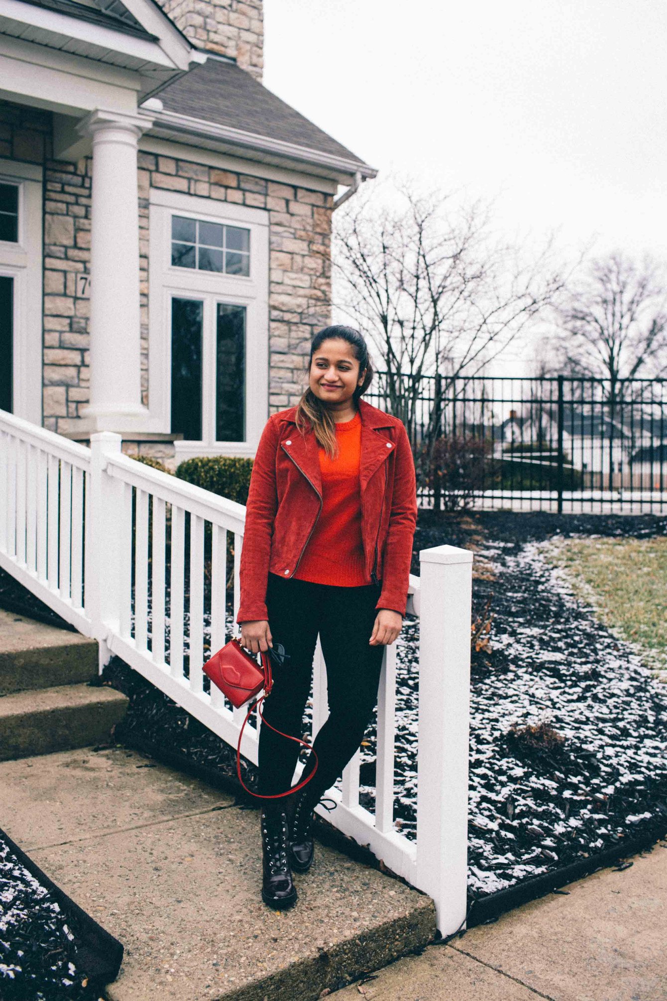 Lifestyle Blog Dreaming Loud wearing Blank nbc red suede Moto jacket - Spring Outfit Ideas featured by popular Ohio modest fashion blogger, Dreaming Loud