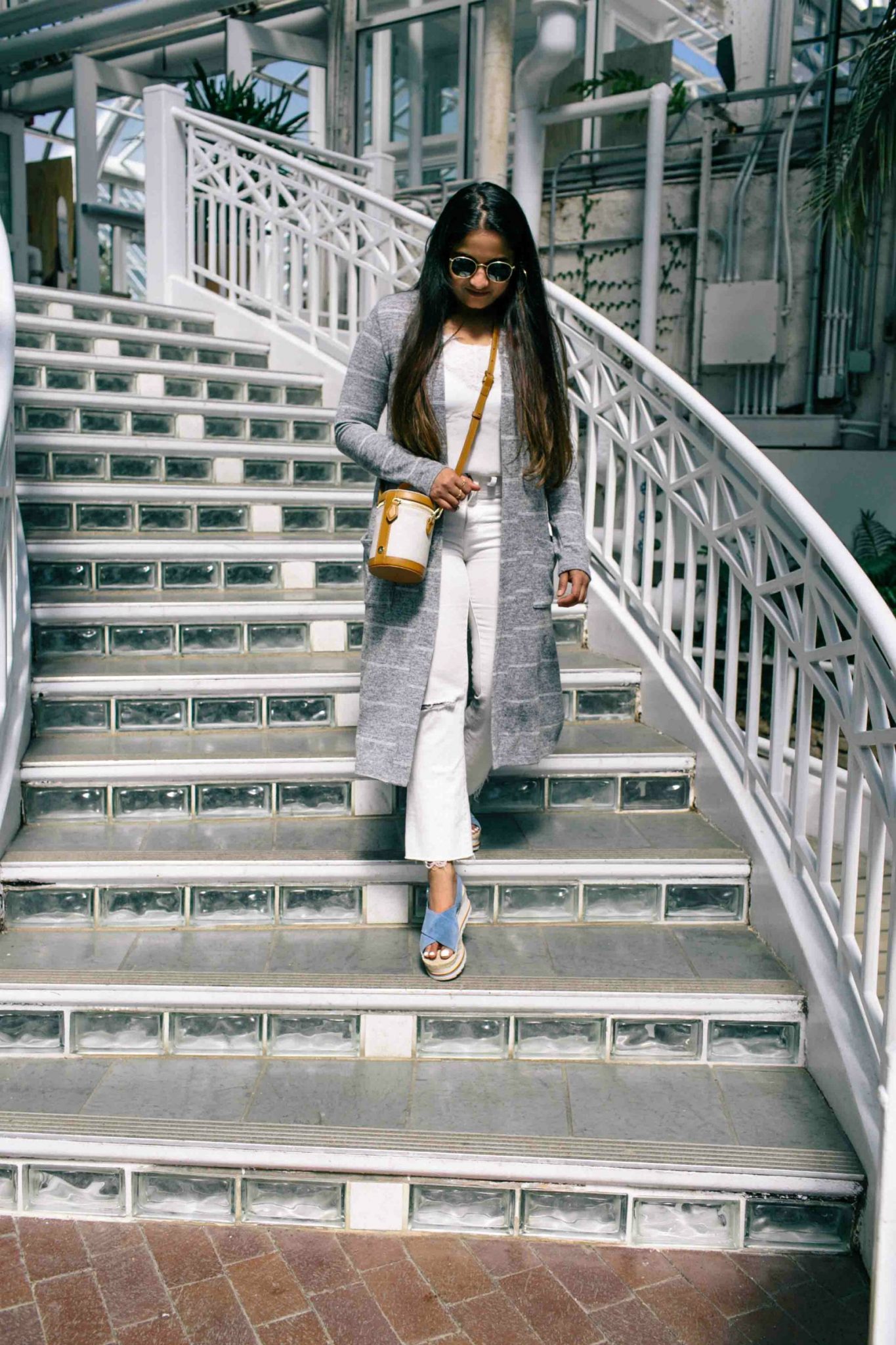 wearing Madwell Cali Demi-Boot Jeans in Pure White Distressed Edition -Fresh All White Summer Outfit featured by popular Ohio modest fashion blogger, Dreaming Loud