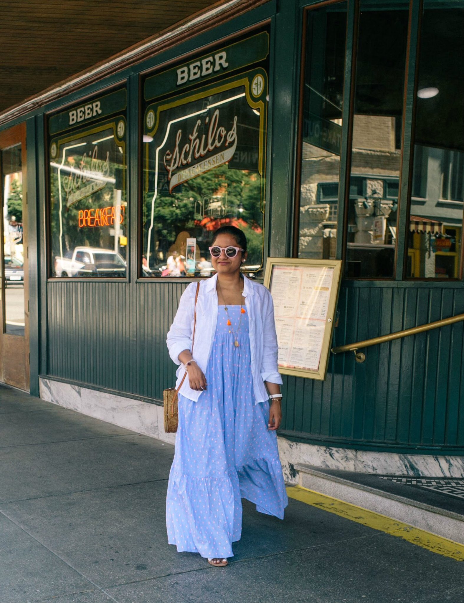 wearing H&M Long Sleeveless Dress with Mark and Spenser pure linen white shirt - A Day in Austin and San Antonio -Attractions, Where to Eat and What to Wear featured by popular US travel blogger, Dreaming Loud