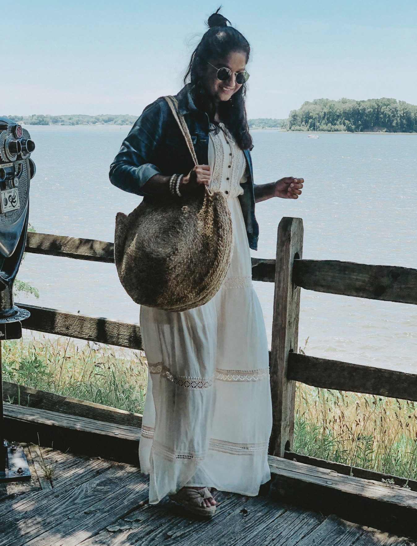 Summer Essentials for Women featured by top US modest fashion blog, Dreaming Loud: image of a woman wearing an Ameriacan Eagle LACE TRIM white MAXI DRESS