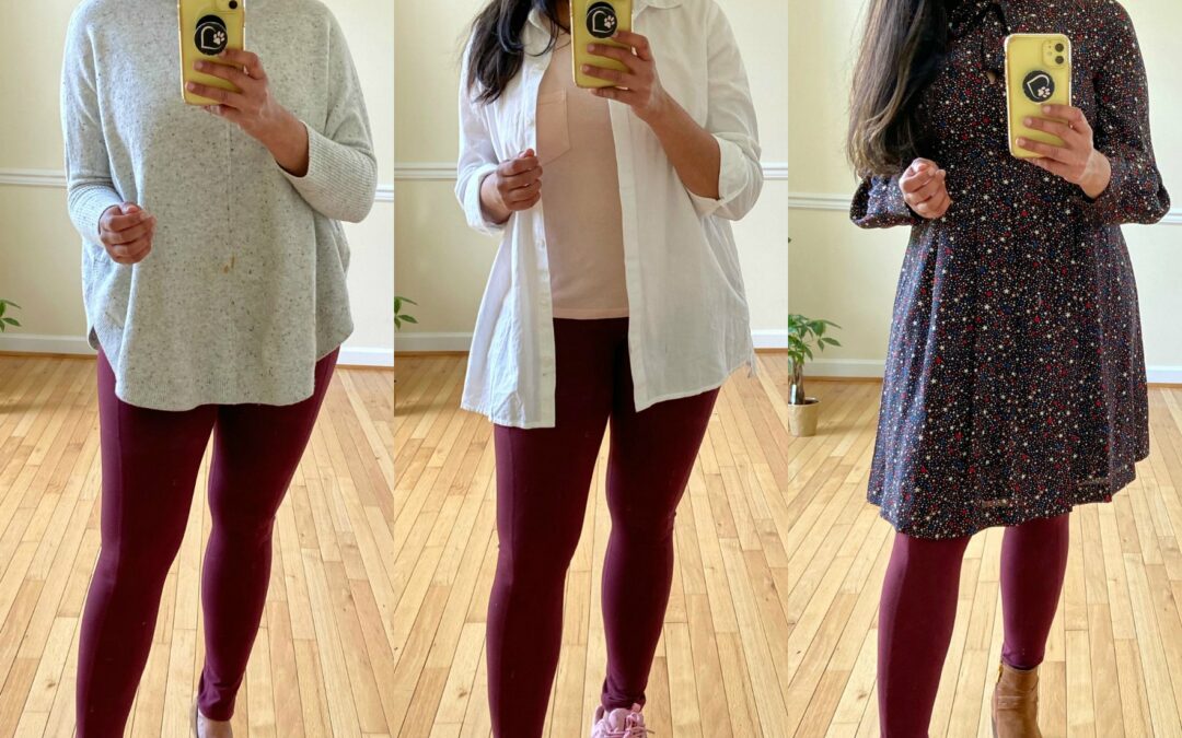 How to Wear Burgundy/Maroon Leggings All through the Year (Practical Outfit Ideas)