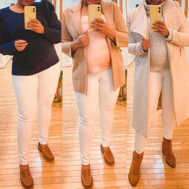 How to Style White Maternity Jeans from Mango: 3 Outfit Ideas featured by top Maryland fashion blogger, Dreaming Loud