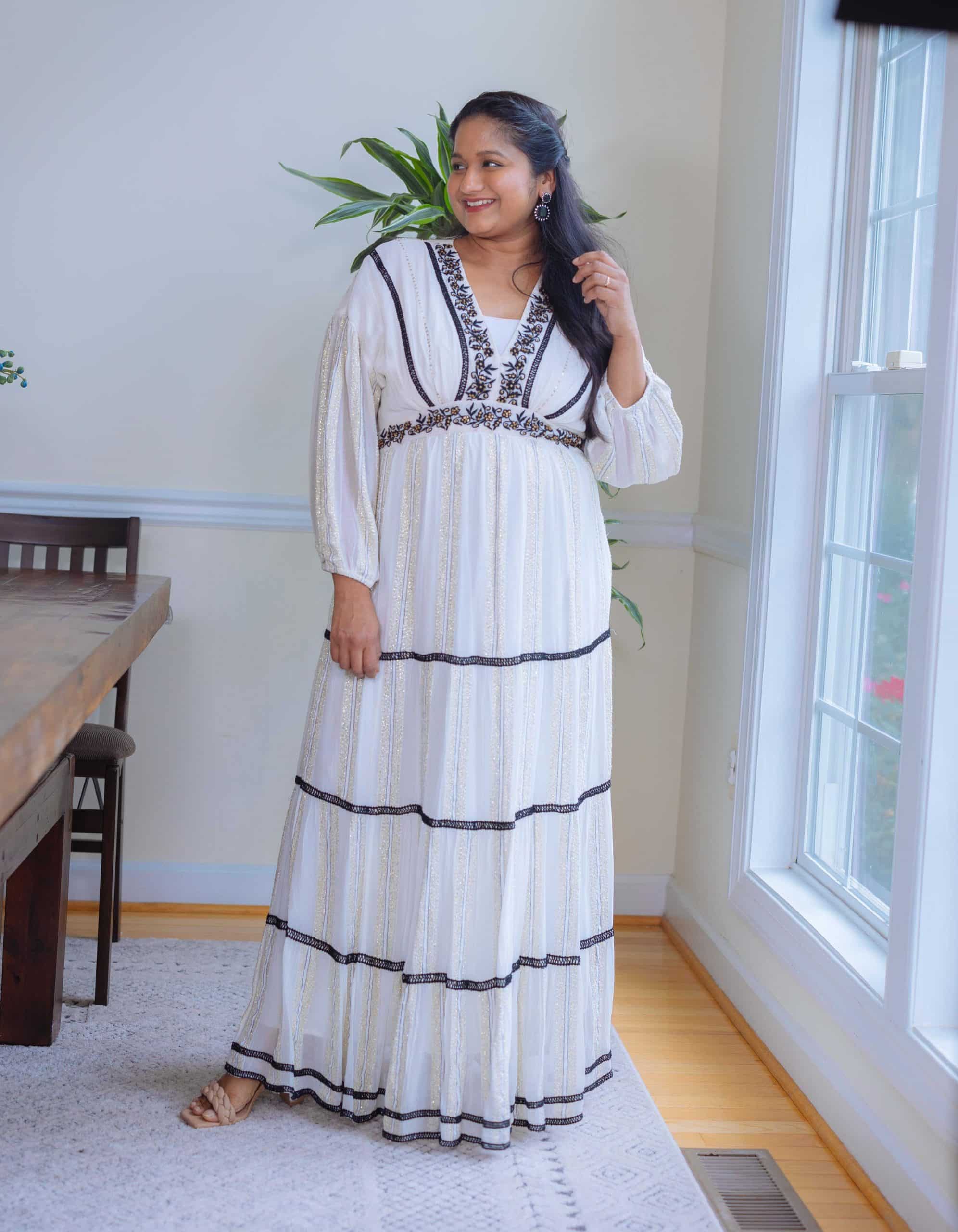 ERB BY PALLAVI SINGHEE wishlist Ivory Embroidered Drop Shoulder Dress-Navratri 2022 Day1 White, Navratri 2022 day 1 white by popular Indian blogger Dreaming Loud 