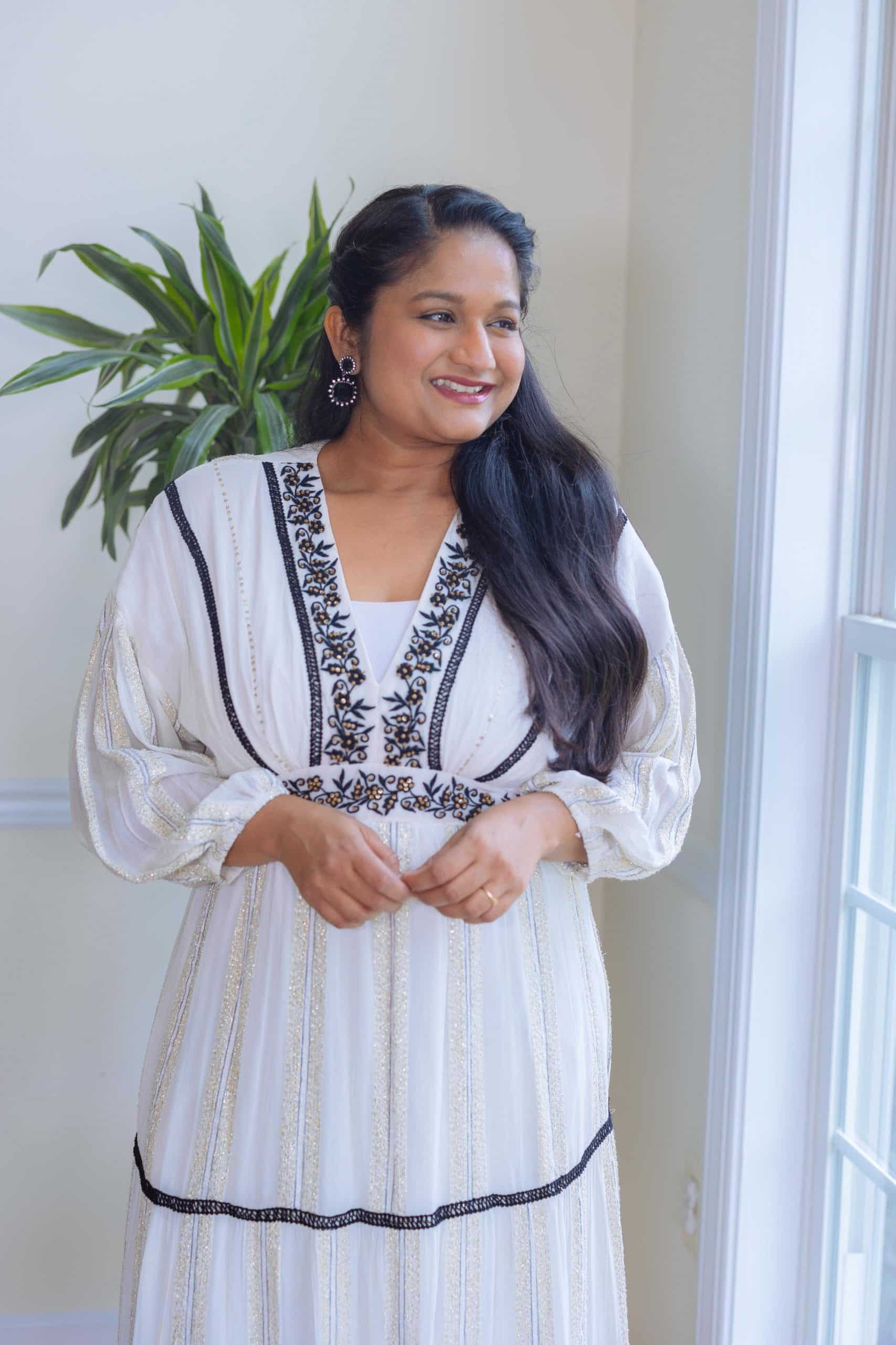 ERB BY PALLAVI SINGHEE wishlist Ivory Embroidered Drop Shoulder Dress-Navratri 2022 Day1 White, Navratri 2022 day 1 white by popular Indian US blogger Dreaming Loud 