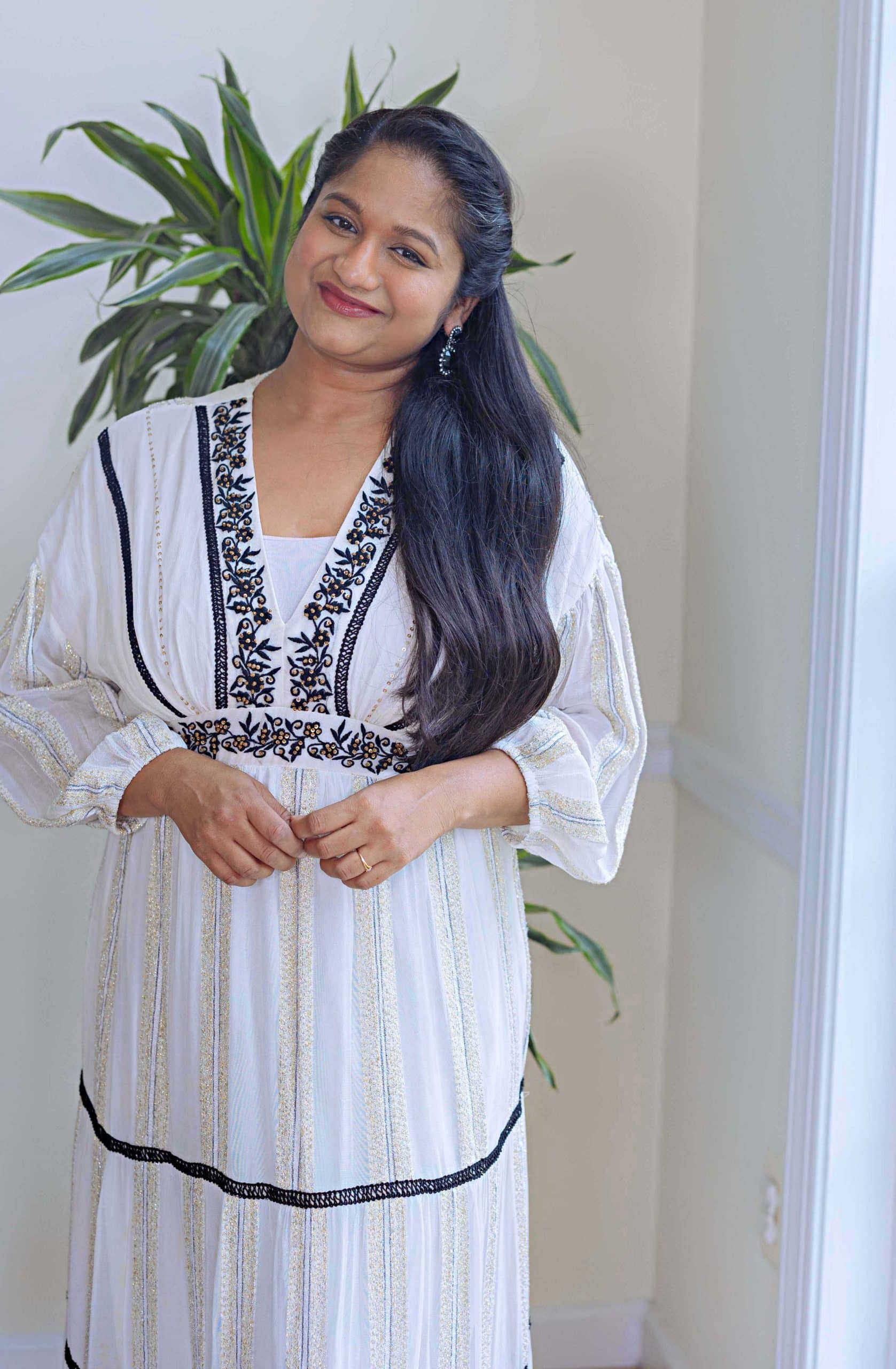 ERB BY PALLAVI SINGHEE wishlist Ivory Embroidered Drop Shoulder Dress-Navratri 2022 Day1 White, Navratri 2022 day 1 white by popular Indian US blogger Dreaming Loud 