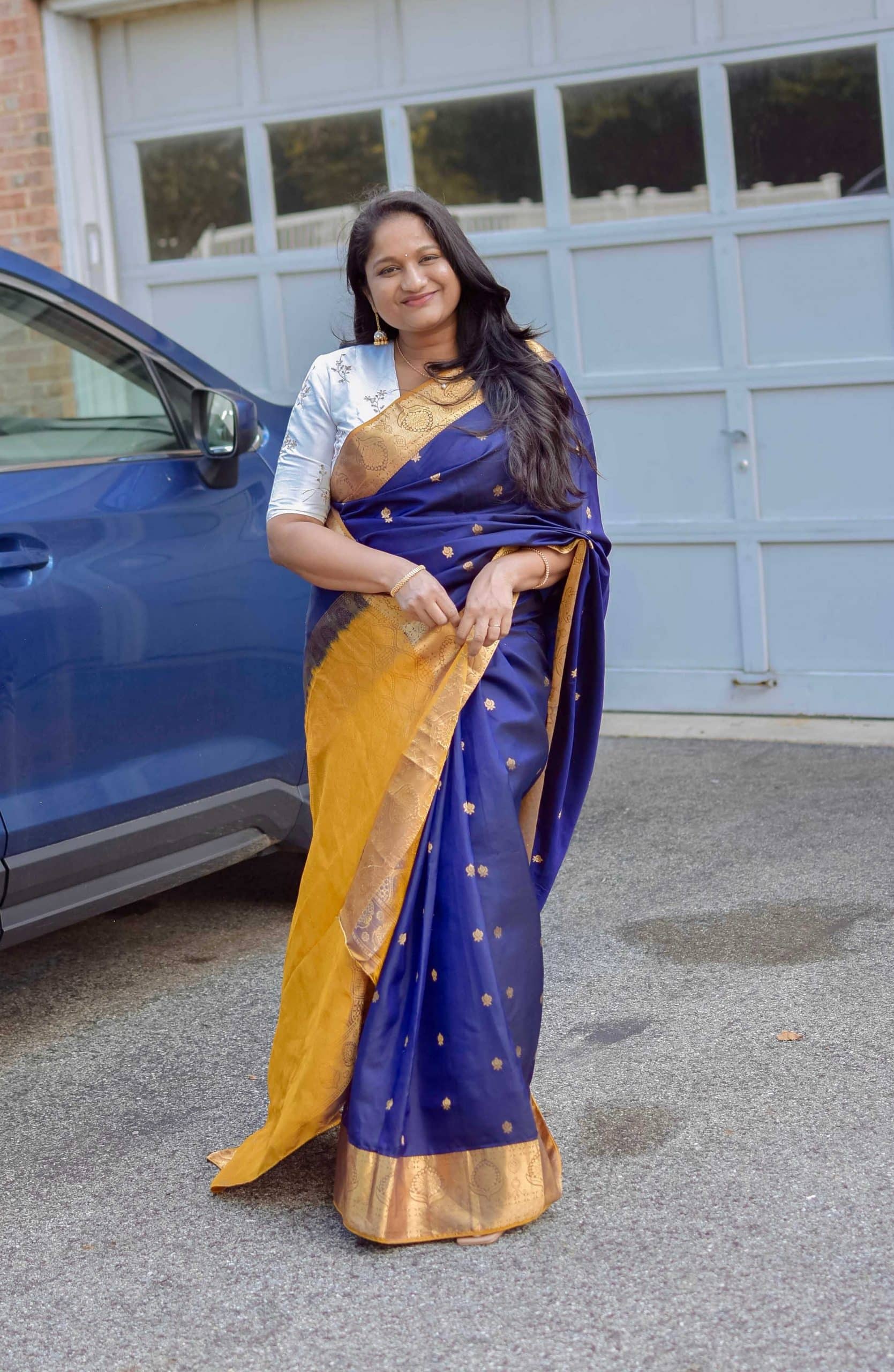 Navratri 2022 Day 3 Outfit- Royal Blue Gadwal Saree by top US Indian blogger dreaming loud