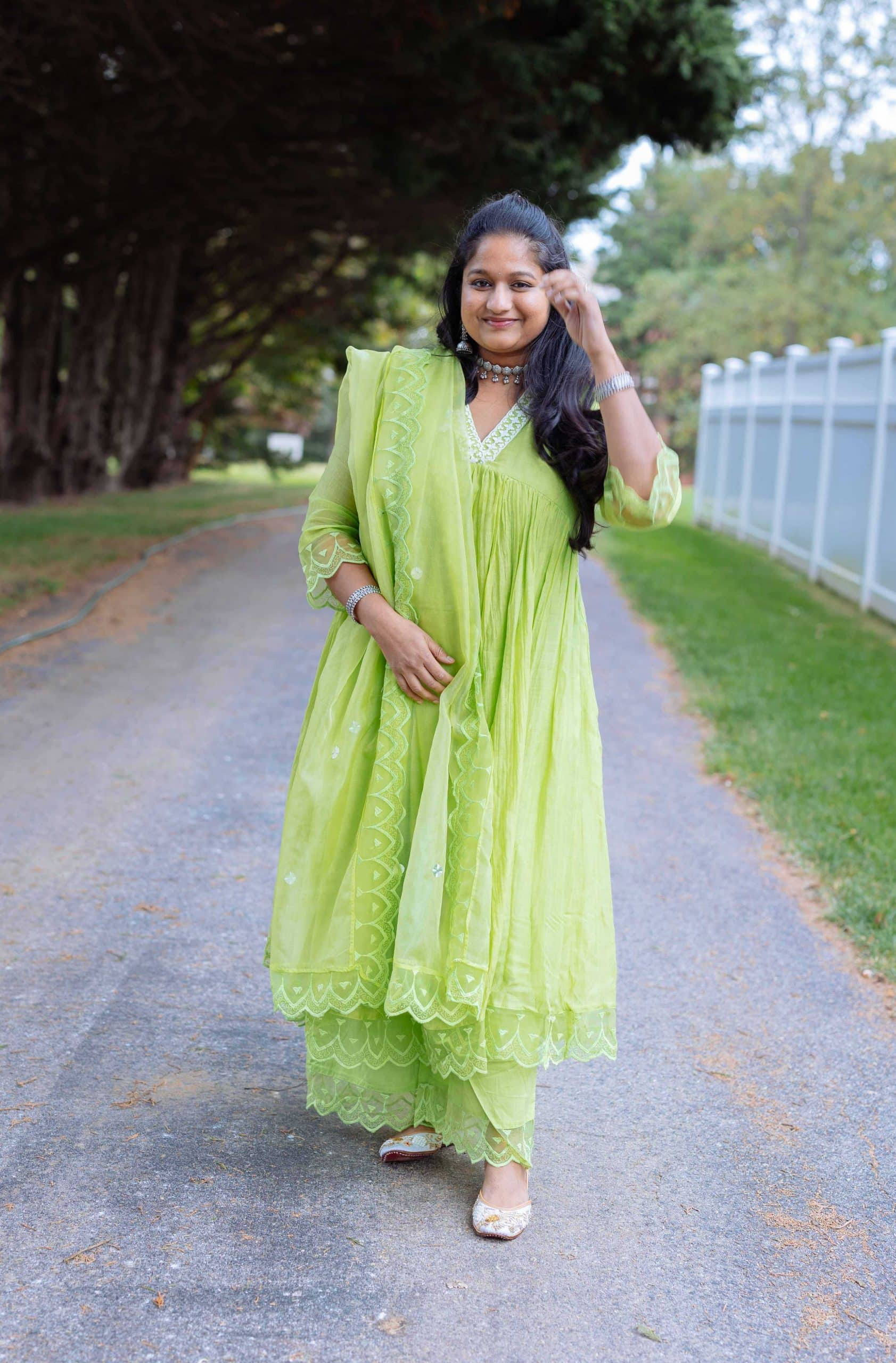 Navratri 2022 Day 5 Outfit- Green Chanderi Kurta Set From the Loom