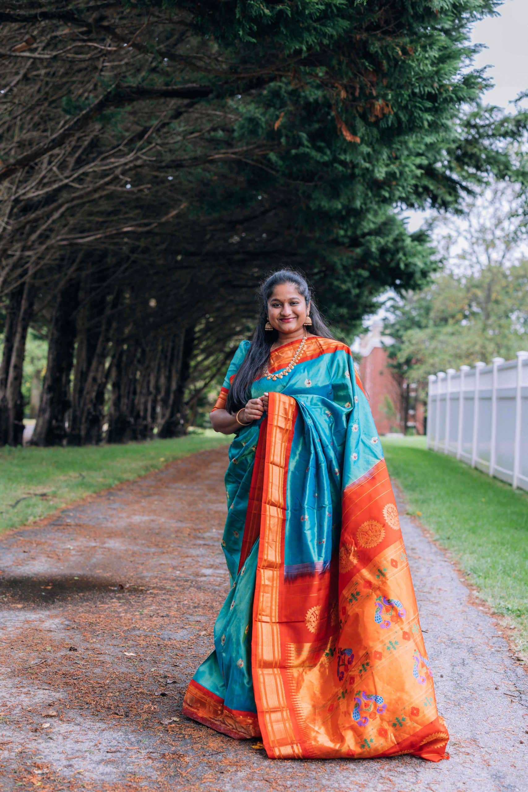 Navratri 2022 Day 8 Outfit- Peacock Green Paithani Saree with Meenakari buttis, Ram parivar Kasulaperu Necklace