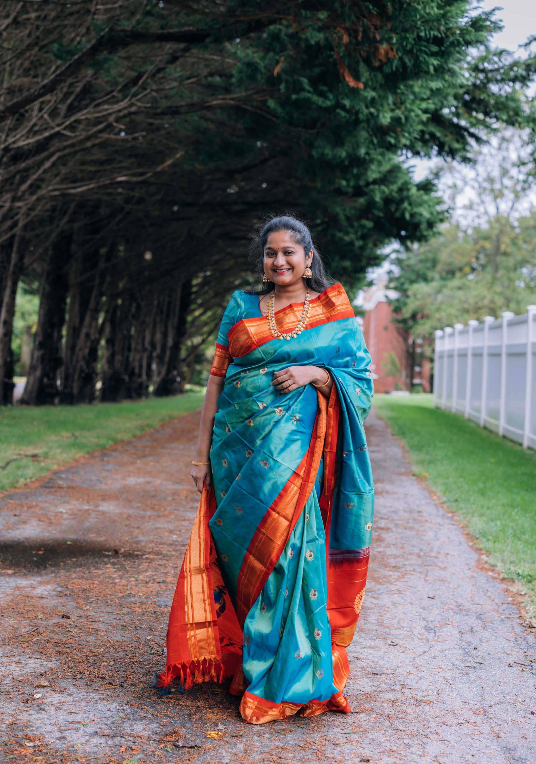 Navratri 2022 Day 8 Outfit- Peacock Green Paithani Saree with Meenakari buttis, Ram parivar Kasulaperu Necklace