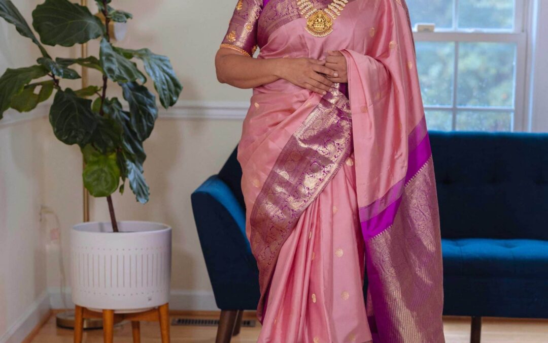 Navratri 2022 Day 9 Outfit- Pink Kanjeevaram Saree