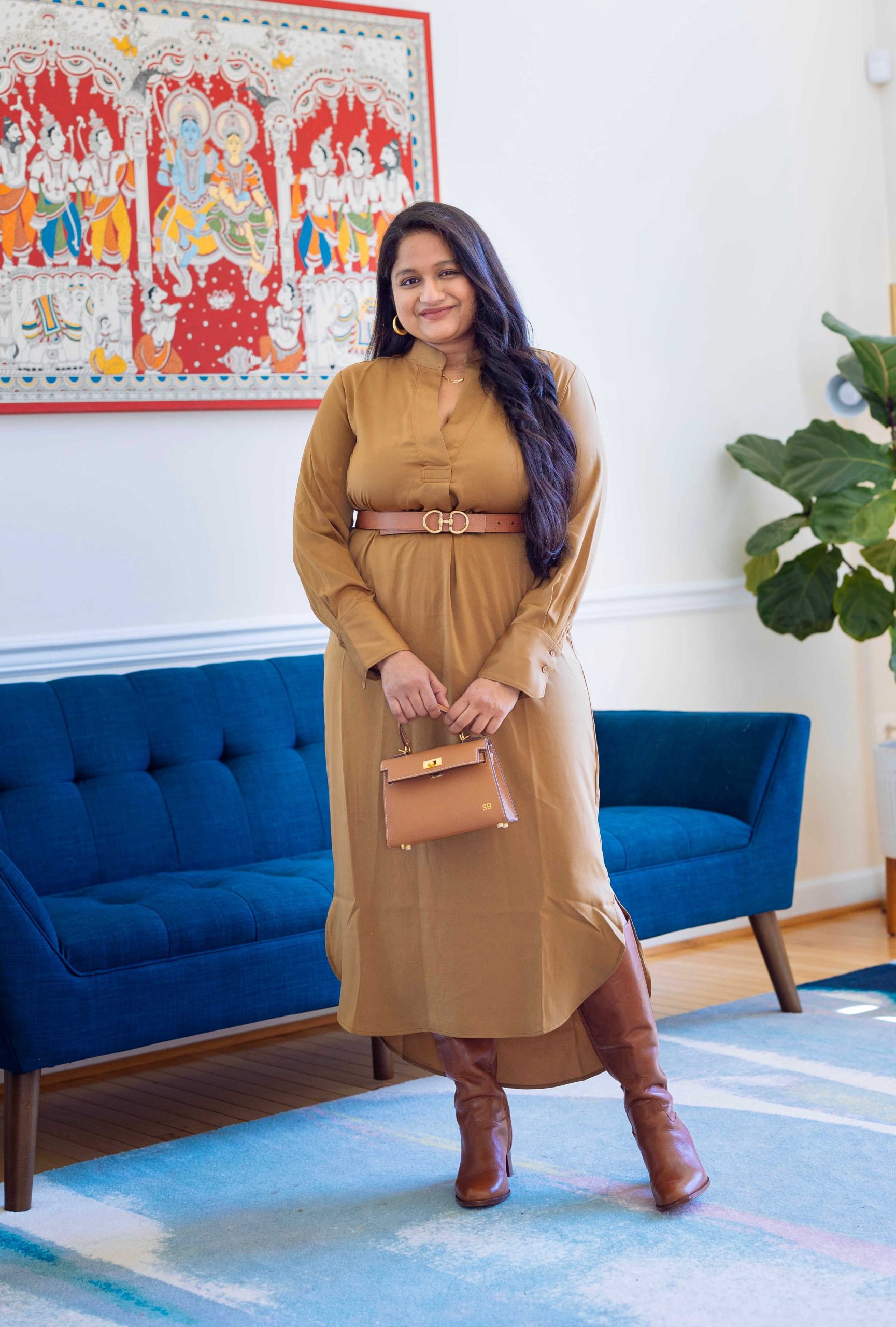 How to Style Shirtdress- Western to Indo-Western Outfits- Wearing Banana Republic Factory MANDARIN-COLLAR MIDI SHIRTDRESS, Madewell The Selina Tall Boot by Top US Mid-size Blogger Dreaming Loud