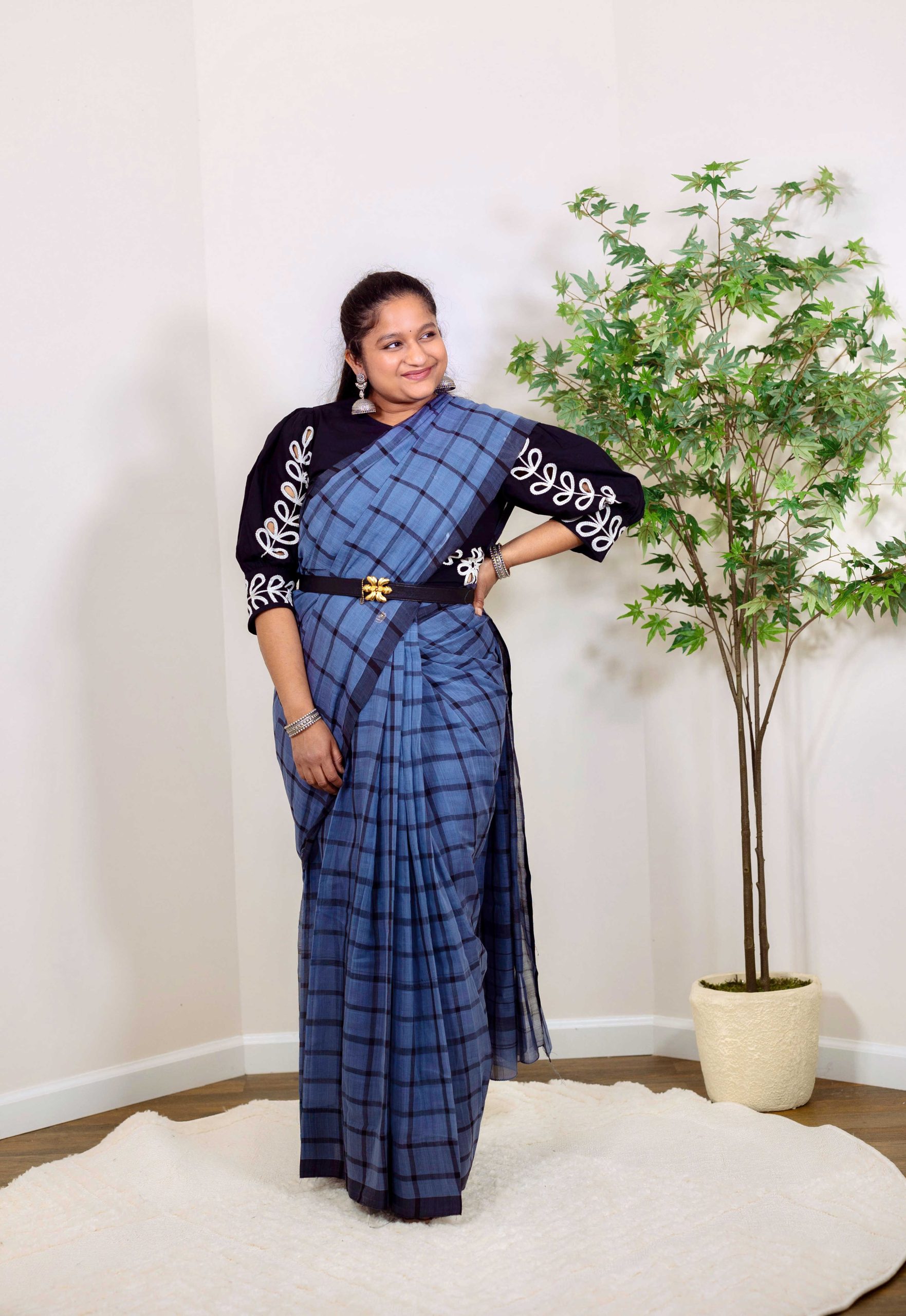 Handlooms Of India- Bobbili Handloom Cotton Saree - Saree with Belt Outfit by Top US Indian Blogger Dreaming Loud