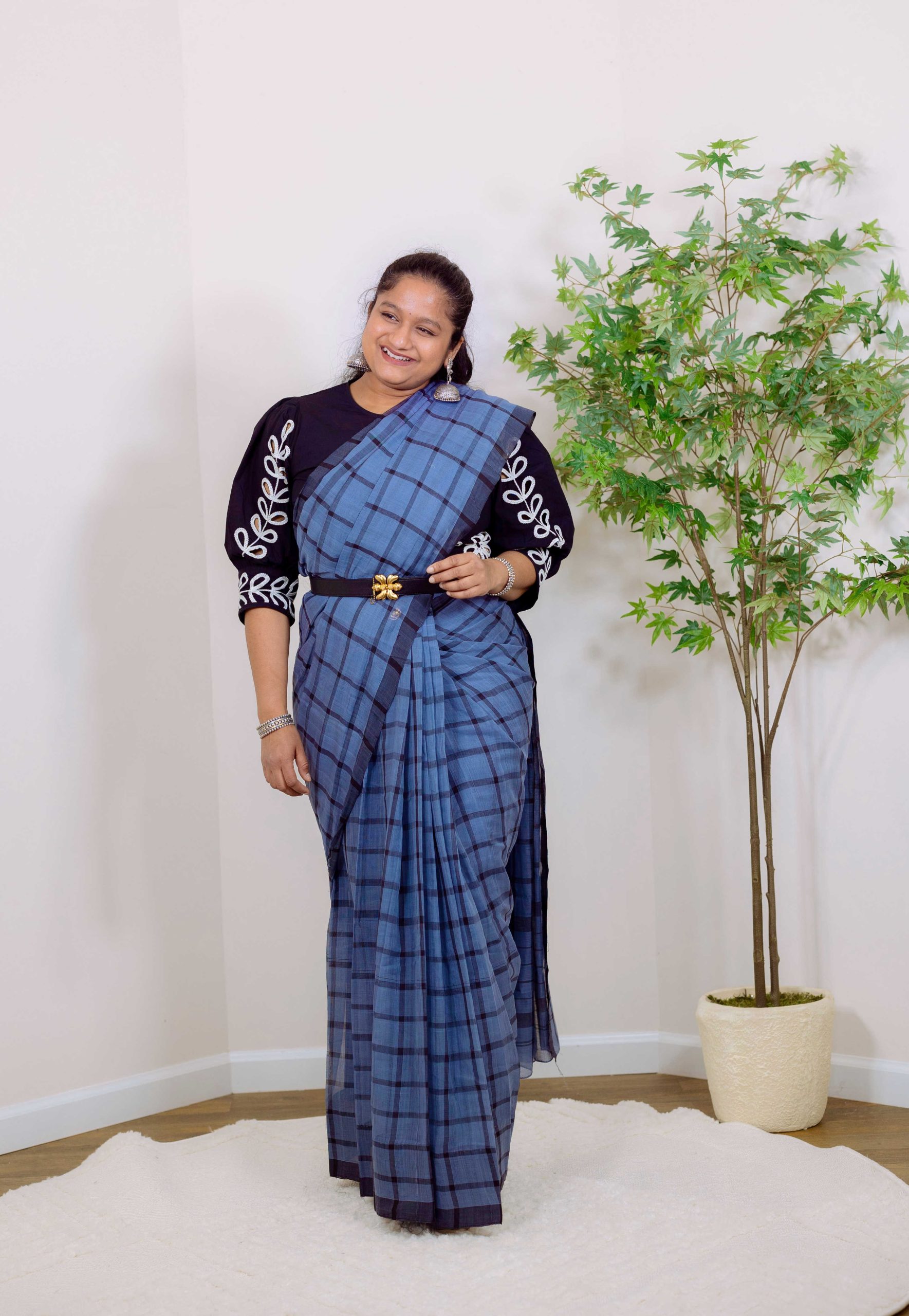 Handlooms Of India- Bobbili Handloom Cotton Saree - Saree with Belt Outfit by Top US Indian Blogger Dreaming Loud