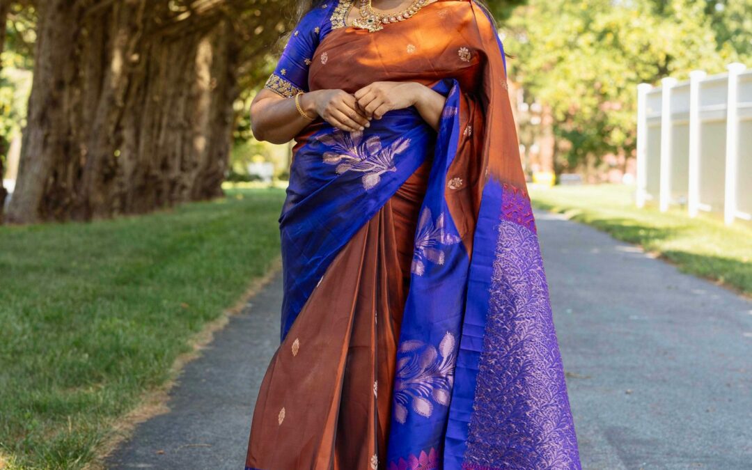 Rust and Blue Lightweight Kanjeevaram Saree for Sravana Masam