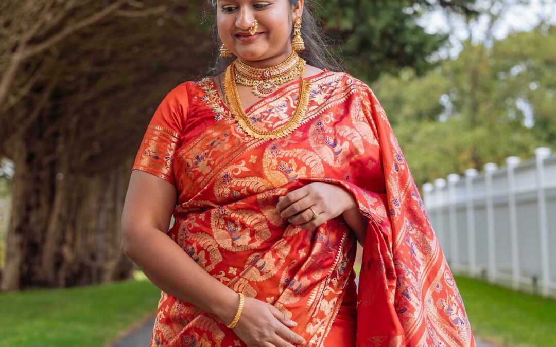 Navratri 2023 Day 1-Orange and Pink Dual Shade Swarnachari Saree