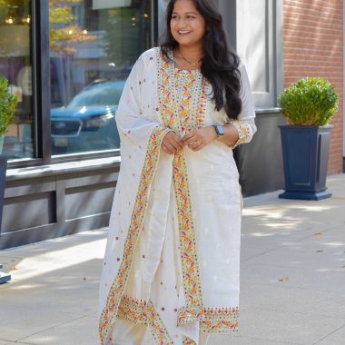 Navratri 2023 Day 2- White Chanderi Salwar Suit by Top US indian Blogger Dreaming Loud