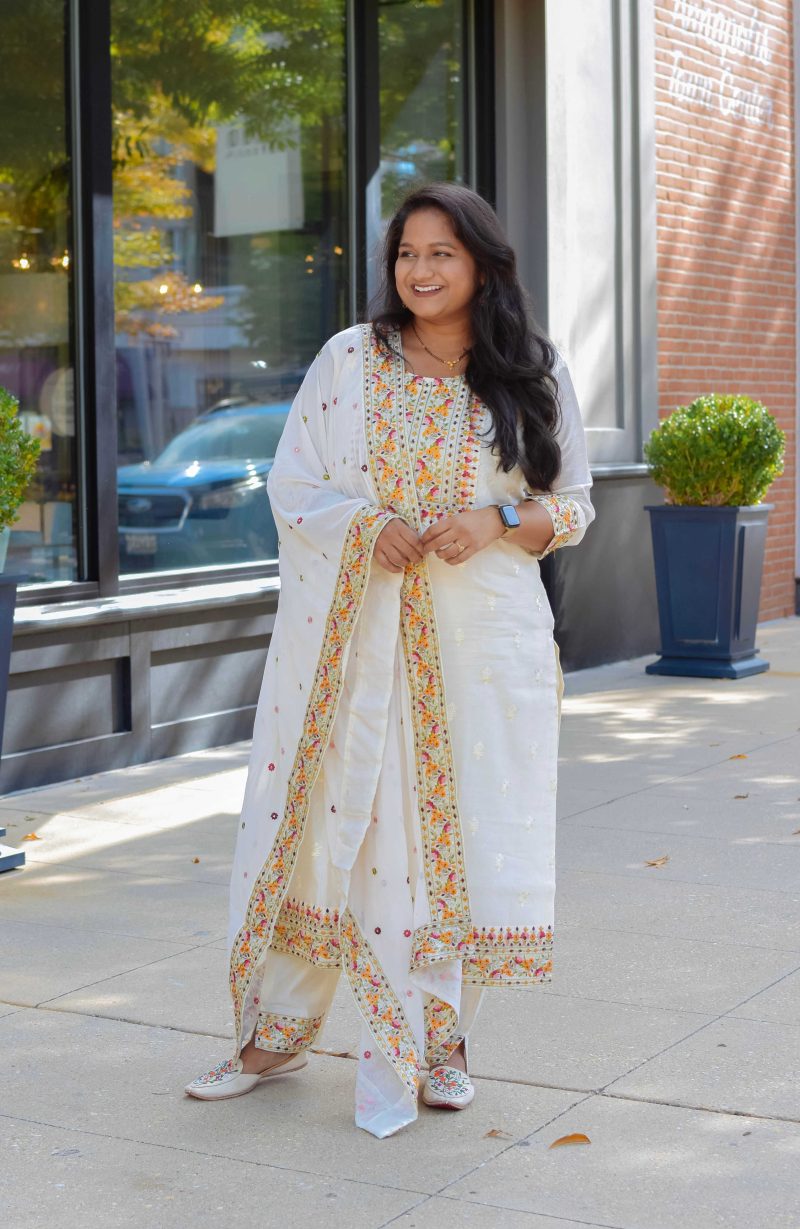 Navratri 2023 Day 2- White Chanderi Salwar Suit by Top US indian Blogger Dreaming Loud