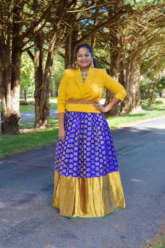 Navratri 2023 Day 4- Banarasi Lehenga With Blazer Outfit by Top US indian blogger Dreaming Loud