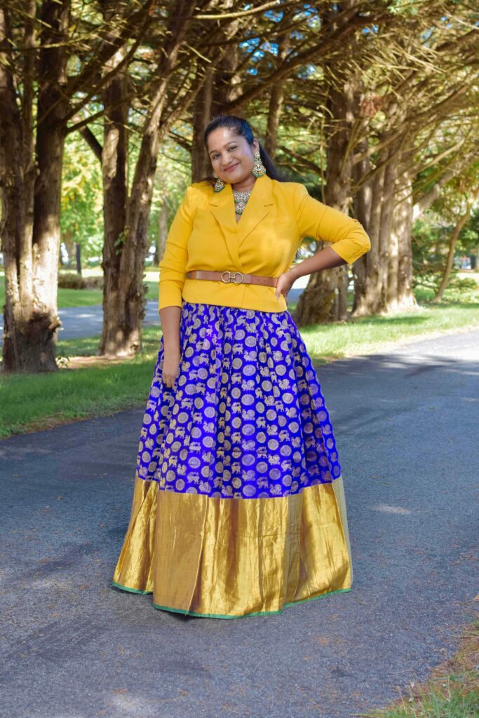 Navratri 2023 Day 4- Banarasi Lehenga With Blazer Outfit by Top US indian saree blogger Dreaming Loud