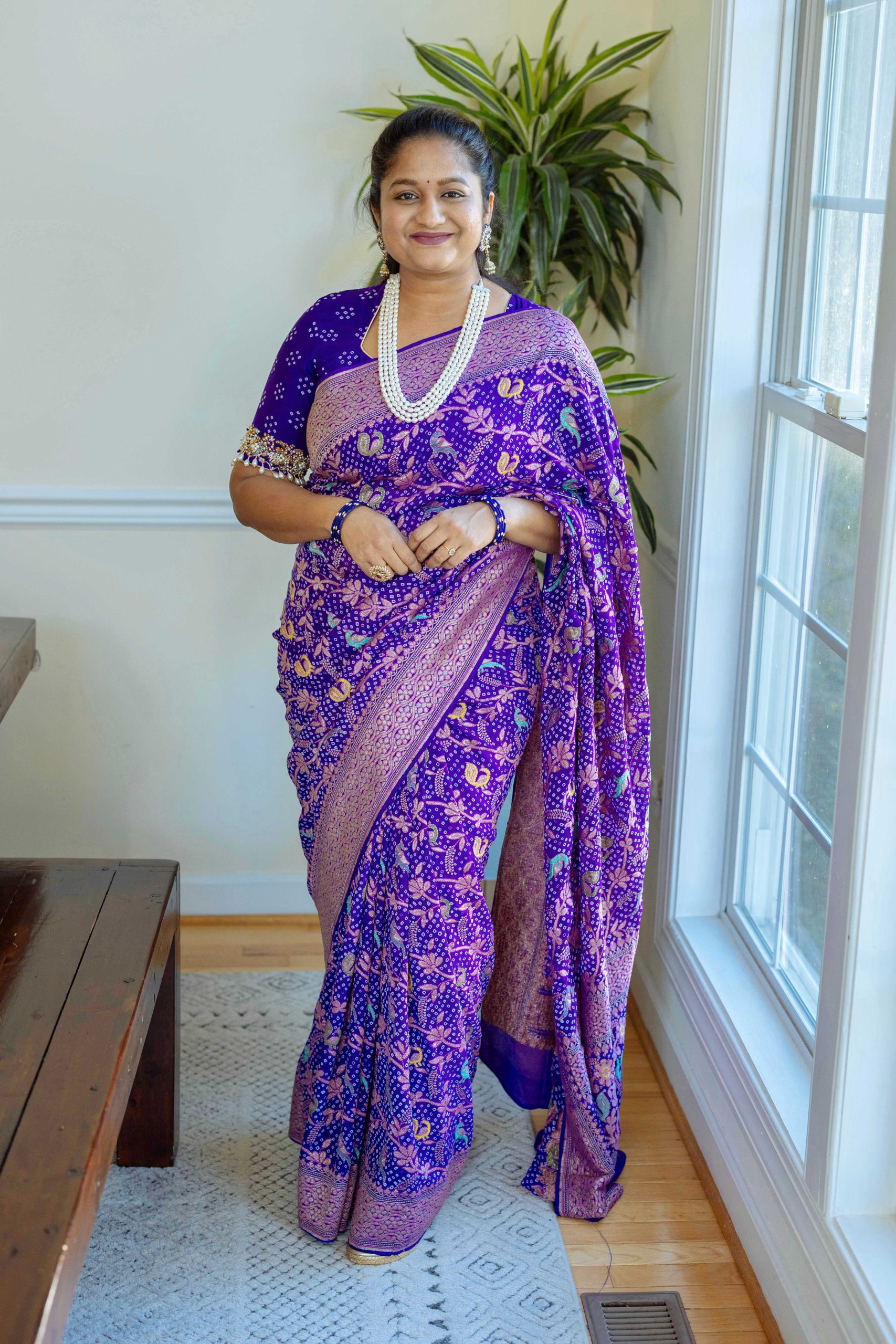 Navratri 2023 Day 8- Georgette Banarasi Bandhani Saree by Top US Indian Blogger Dreaming Loud