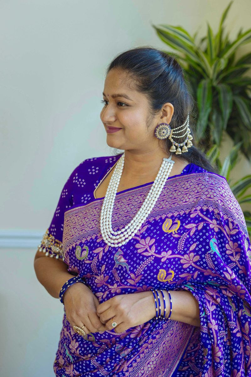 Navratri 2023 Day 8- Georgette Banarasi Bandhani Saree by Top US Indian Blogger Dreaming Loud