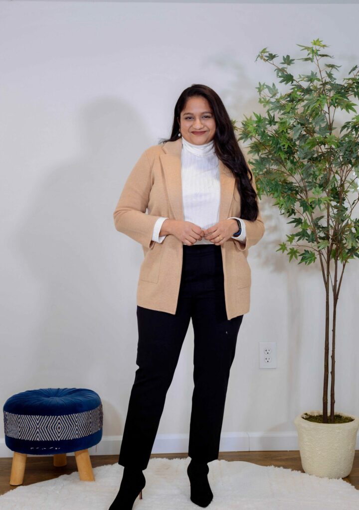 Shop 5 Ways To Wear A Sweater Blazer- Wearing Qince Knit blazer,Madewell Relaxed Turtleneck Tee, Ann Taylor High Rise Eva Easy Ankle Pant in Twill by Top US Fashion Blogger Dreaming Loud