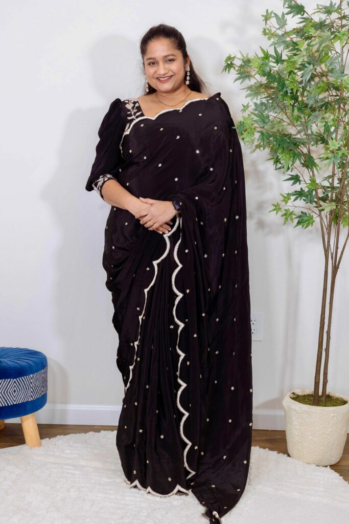 Shop Designer Black Zardosi Embroidered Crepe Silk Saree by top US Saree Blogger Dreaming Loud