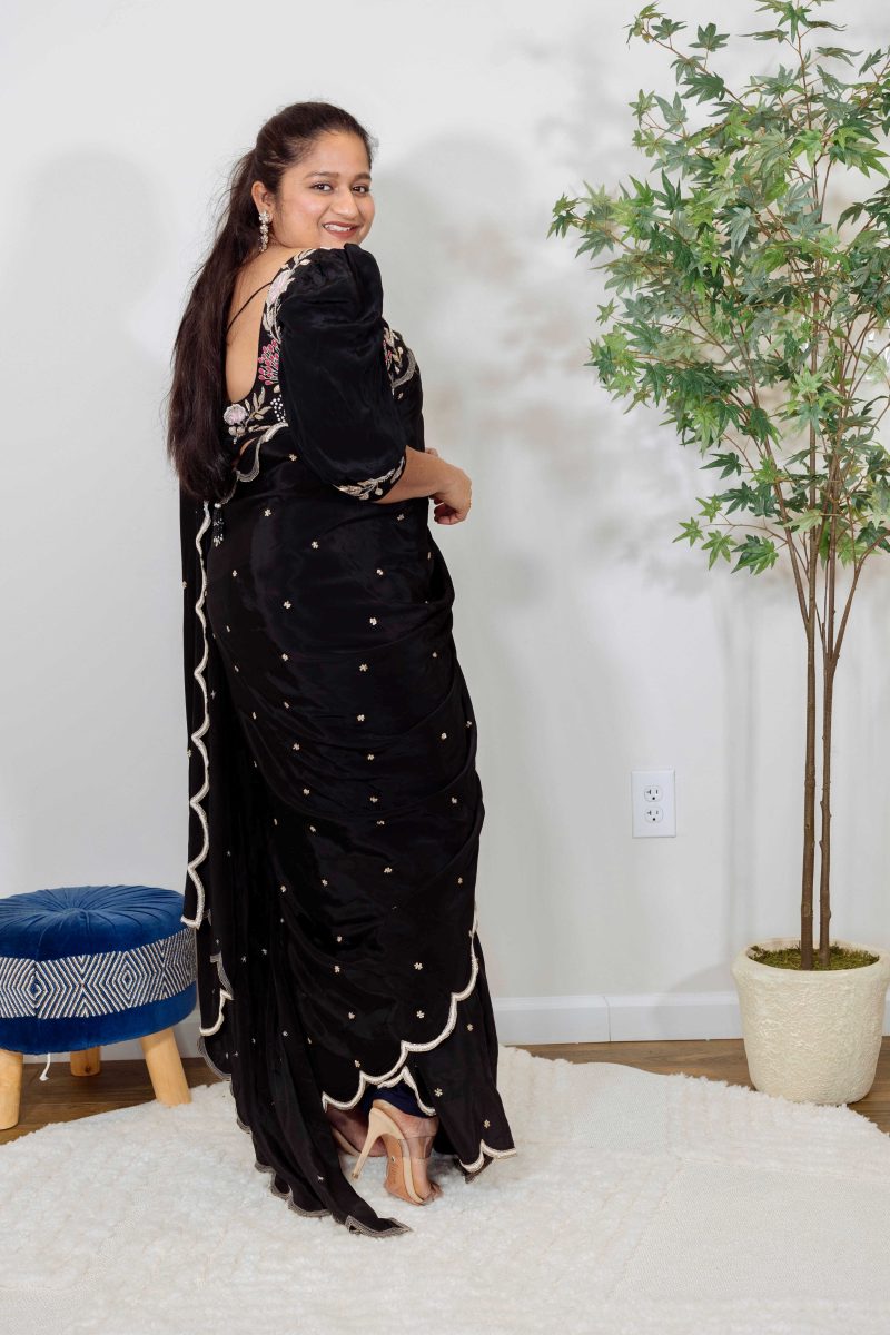 Shop Designer Black Zardosi Embroidered Crepe Silk Saree by top US Saree Blogger Dreaming Loud