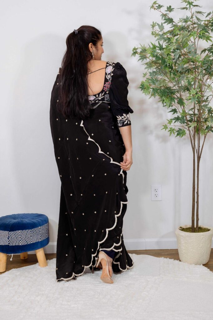 Shop Designer Black Zardosi Embroidered Crepe Silk Saree by top US Saree Blogger Dreaming Loud