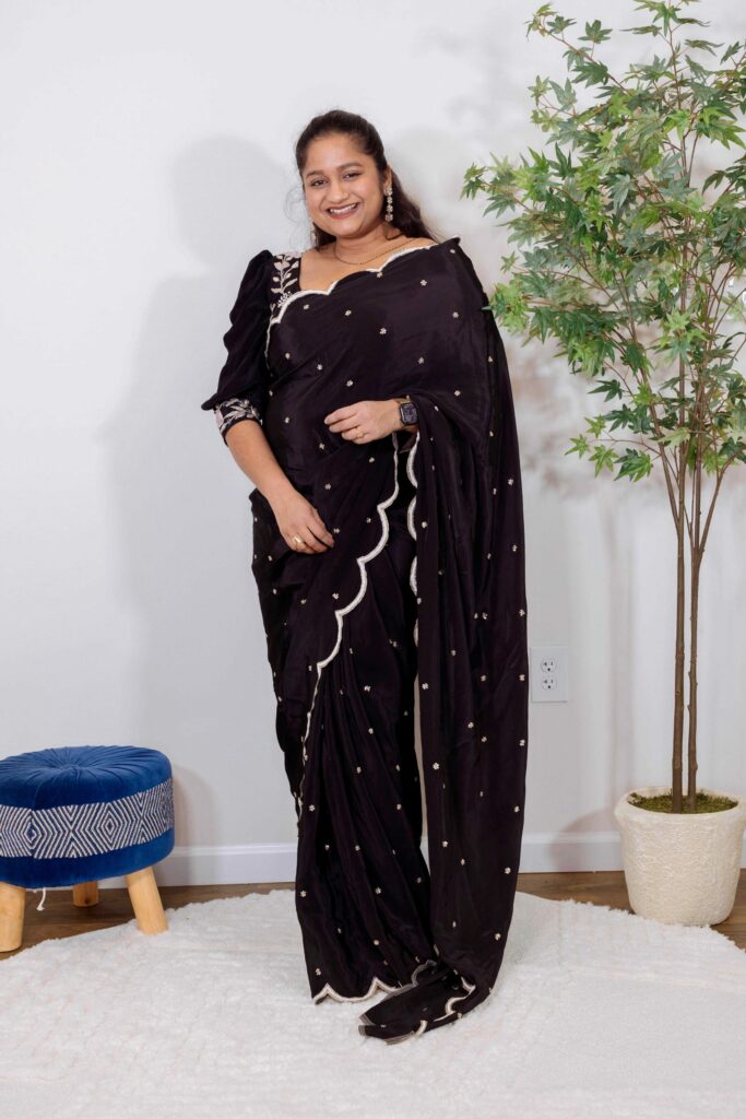 Shop Designer Black Zardosi Embroidered Crepe Silk Saree by top US Saree Blogger Dreaming Loud