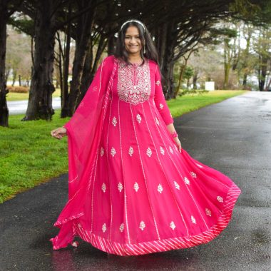 Pink Georgette Anarkali Suit with Seeshphool Top US indian Blogger Dreaming Loud