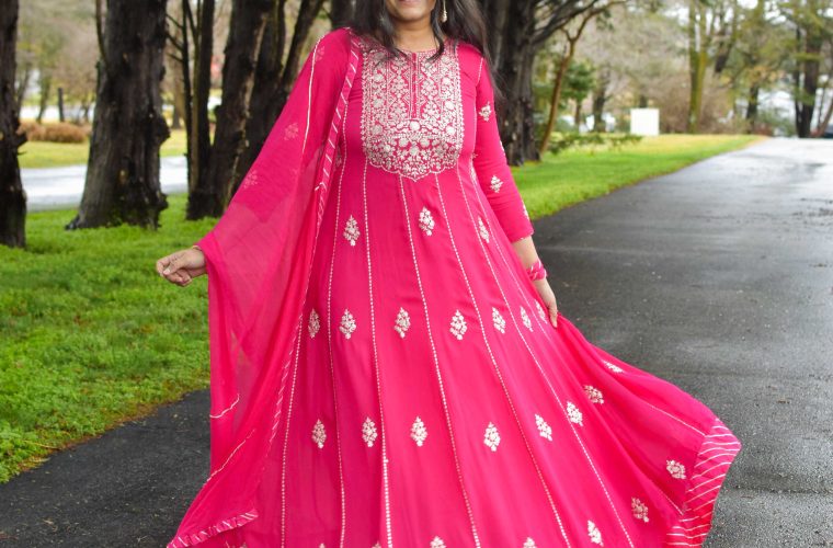 Pink Georgette Anarkali Suit with Seeshphool Top US indian Blogger Dreaming Loud