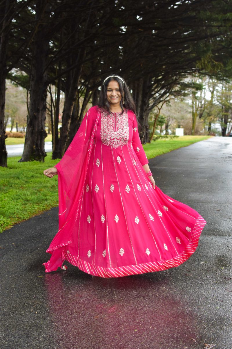 Pink Georgette Anarkali Suit with Seeshphool Top US indian Blogger Dreaming Loud