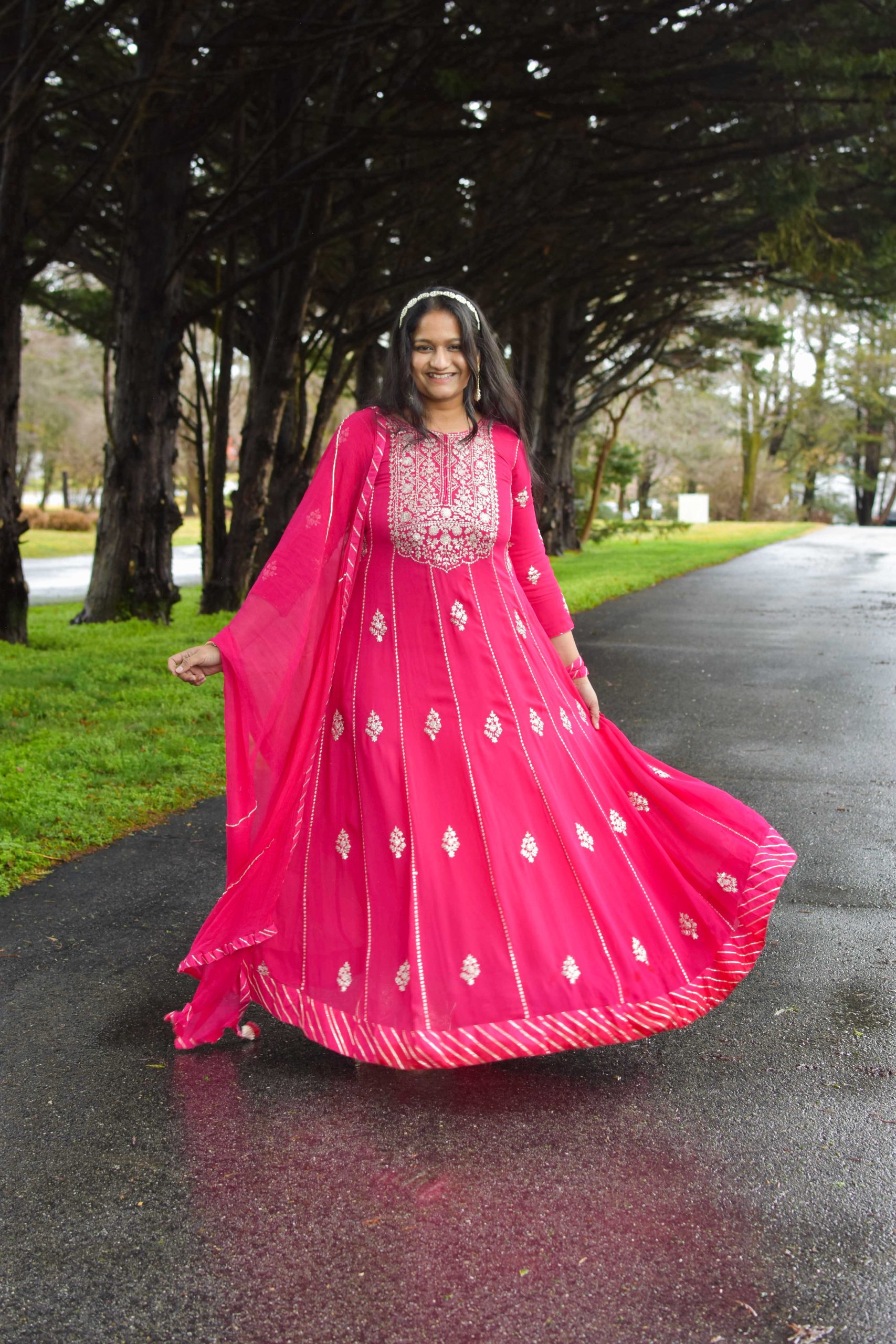 Pink Georgette Anarkali Suit with Seeshphool Top US indian Blogger Dreaming Loud