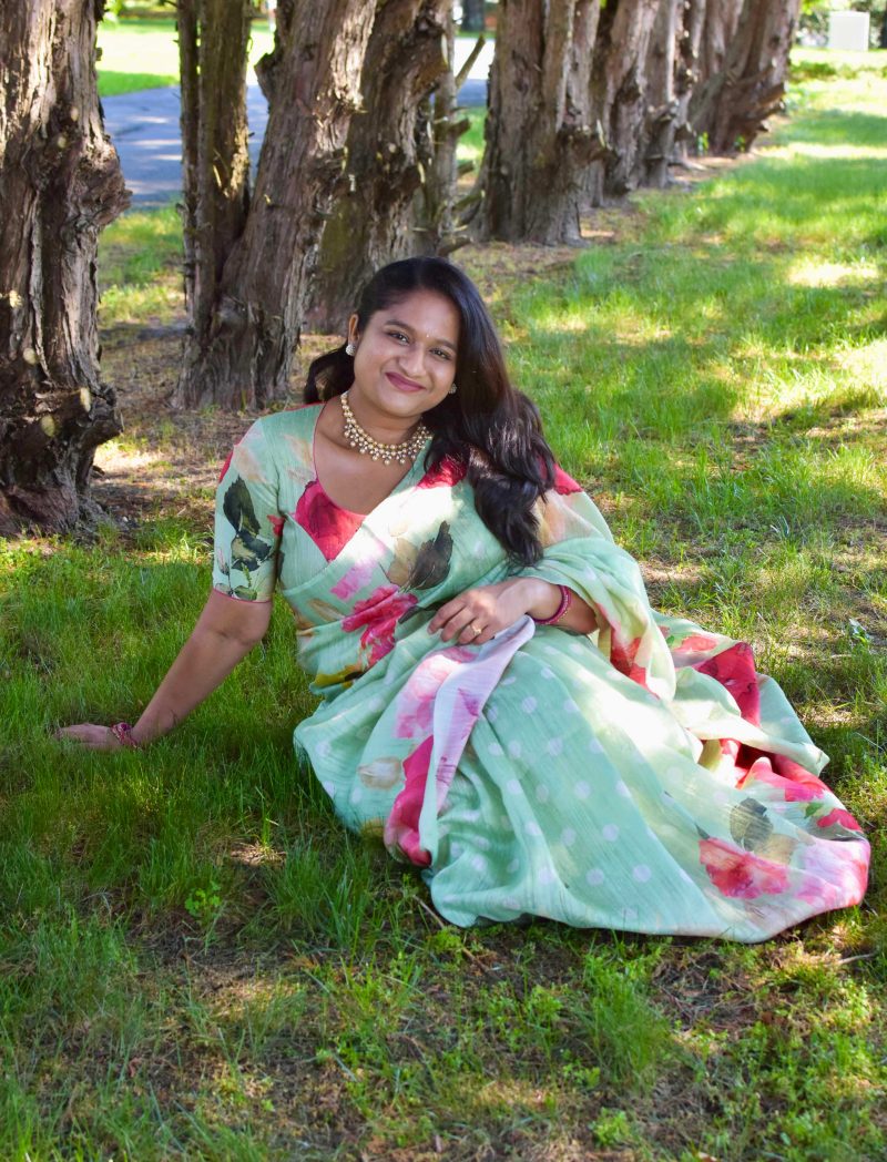 Tussar Floral Saree with Polki pearl necklace with Nakshi balls by Top US Indian blogger dreaming loud