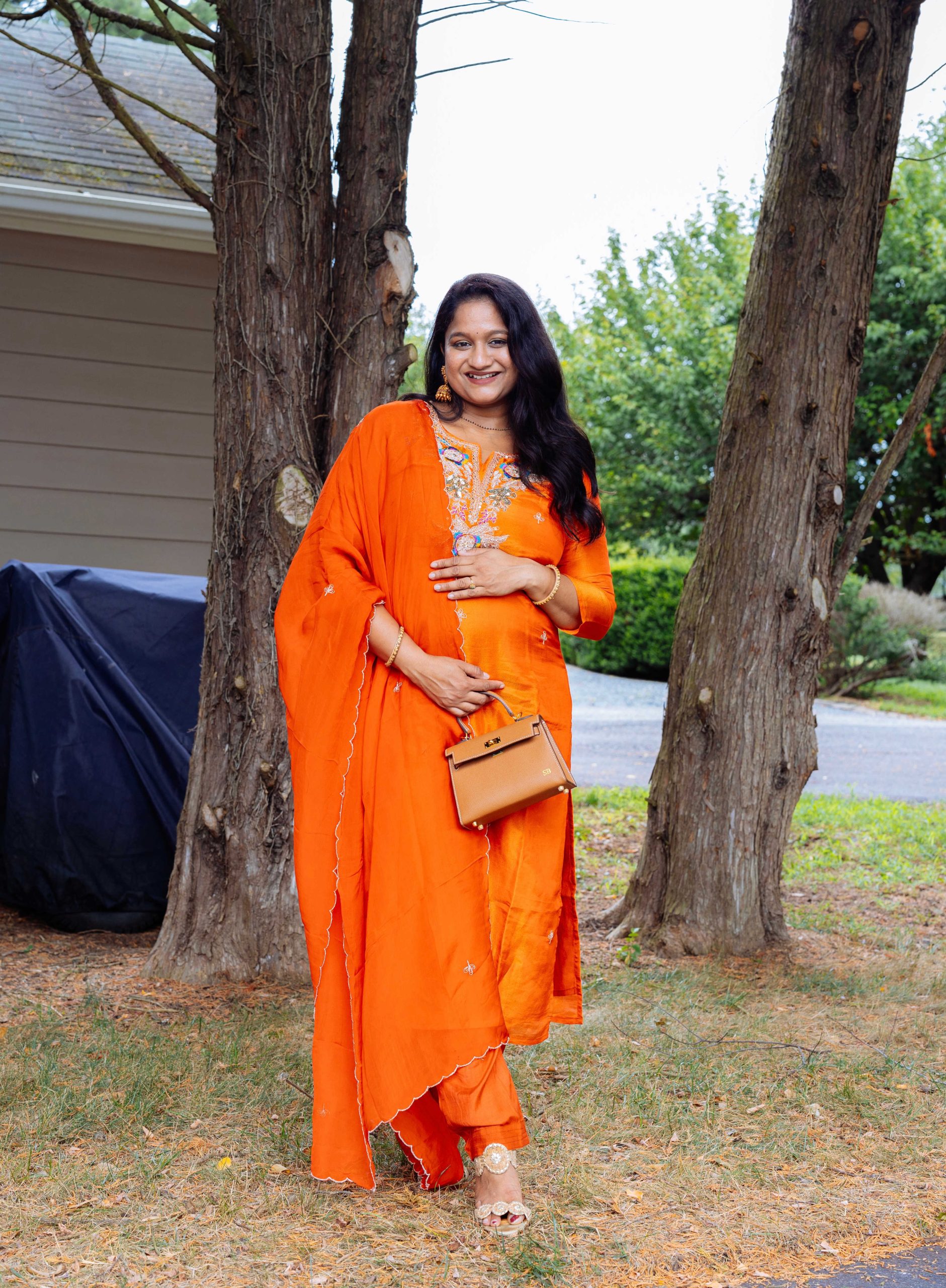 Indian Maternity wear- Orange Kurti set by Top US Indian Blogger Dreaming Loud