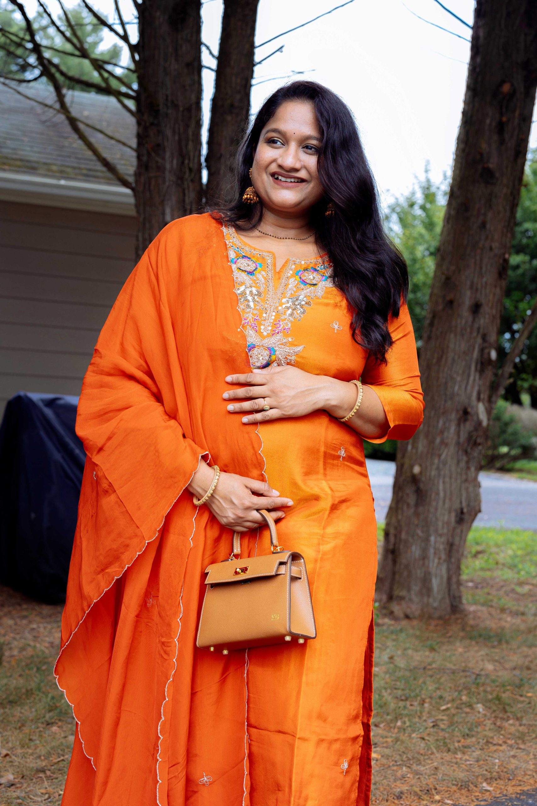 Indian Maternity wear- Orange Kurti set by Top US Indian Blogger Dreaming Loud