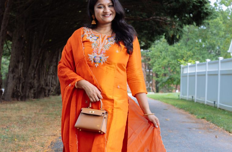 Indian Maternity wear- Orange Kurti set by Top US Indian Blogger Dreaming Loud