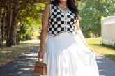 Wearing Amazon ANRABESS white skirt, J.Crew Crochet cropped cardigan sweater, Amazon Sleeveless Crochet vest, Alex marie heel sandals by Top US modest fashion Blogger Dreaming Loud