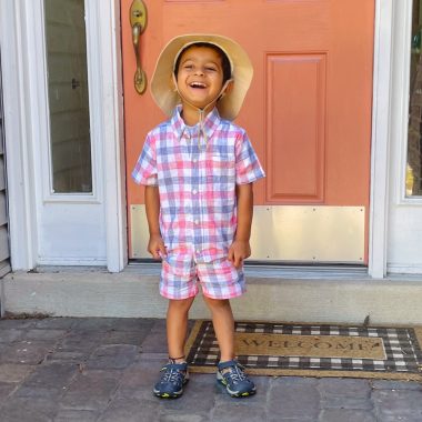 Wearing Janie and Jack Toddler boy Gingham Linen shirt and shorts by Top US Mom Blog Dreaming Loud