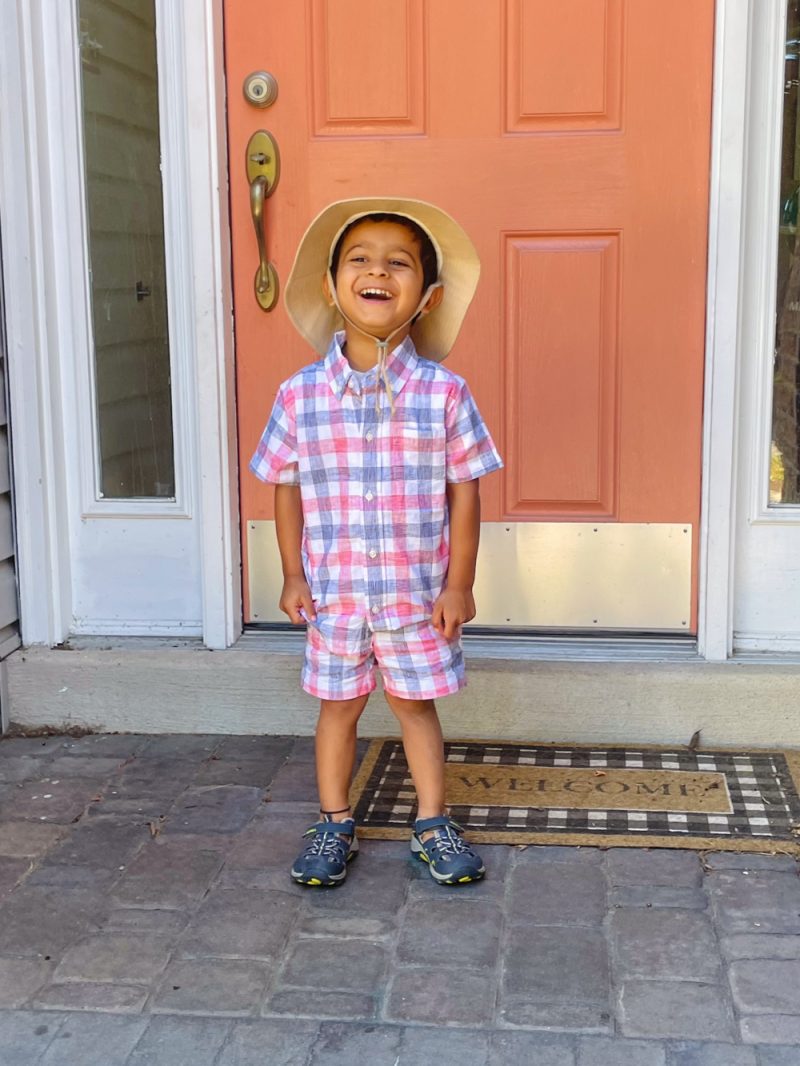 Wearing Janie and Jack Toddler boy Gingham Linen shirt and shorts by Top US Mom Blog Dreaming Loud