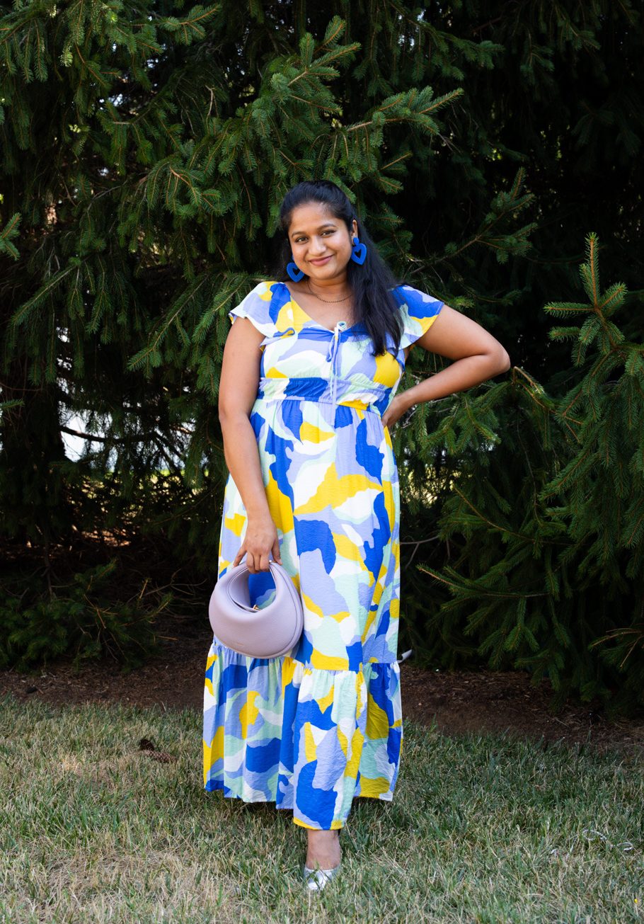 Wearing Nine West Flutter Sleeve Maxi Dress, Songmont Luna bag by Top US modest Blog Dreaming Loud